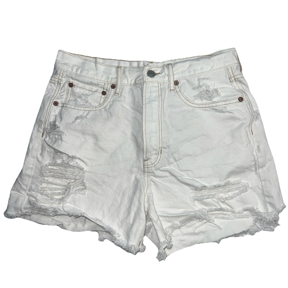 American Eagle Shorts Womens 8 White 90s Boyfriend Distressed High Rise Denim